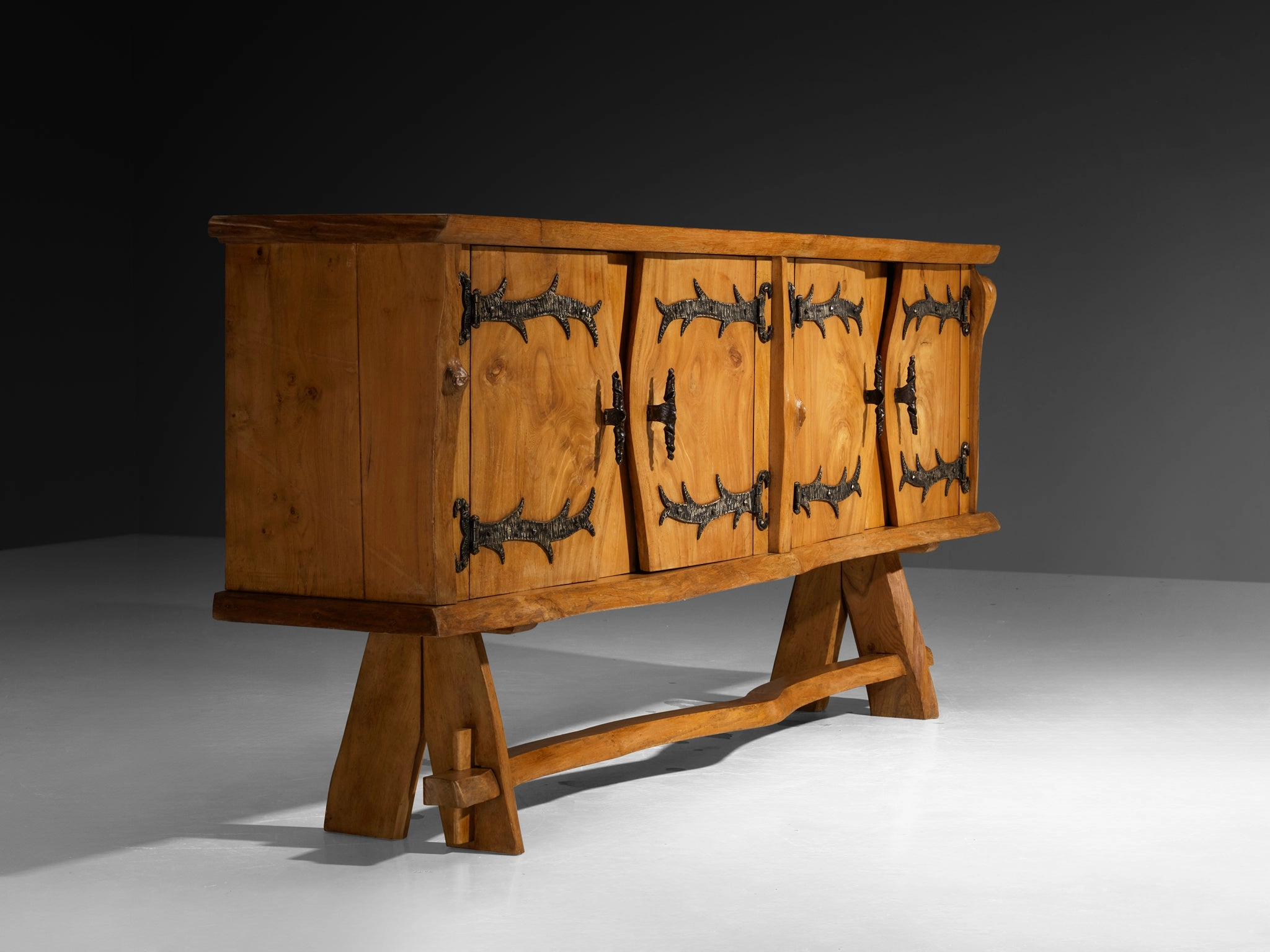 Charles Flandres Sideboard in Solid Elm and Wrought Iron