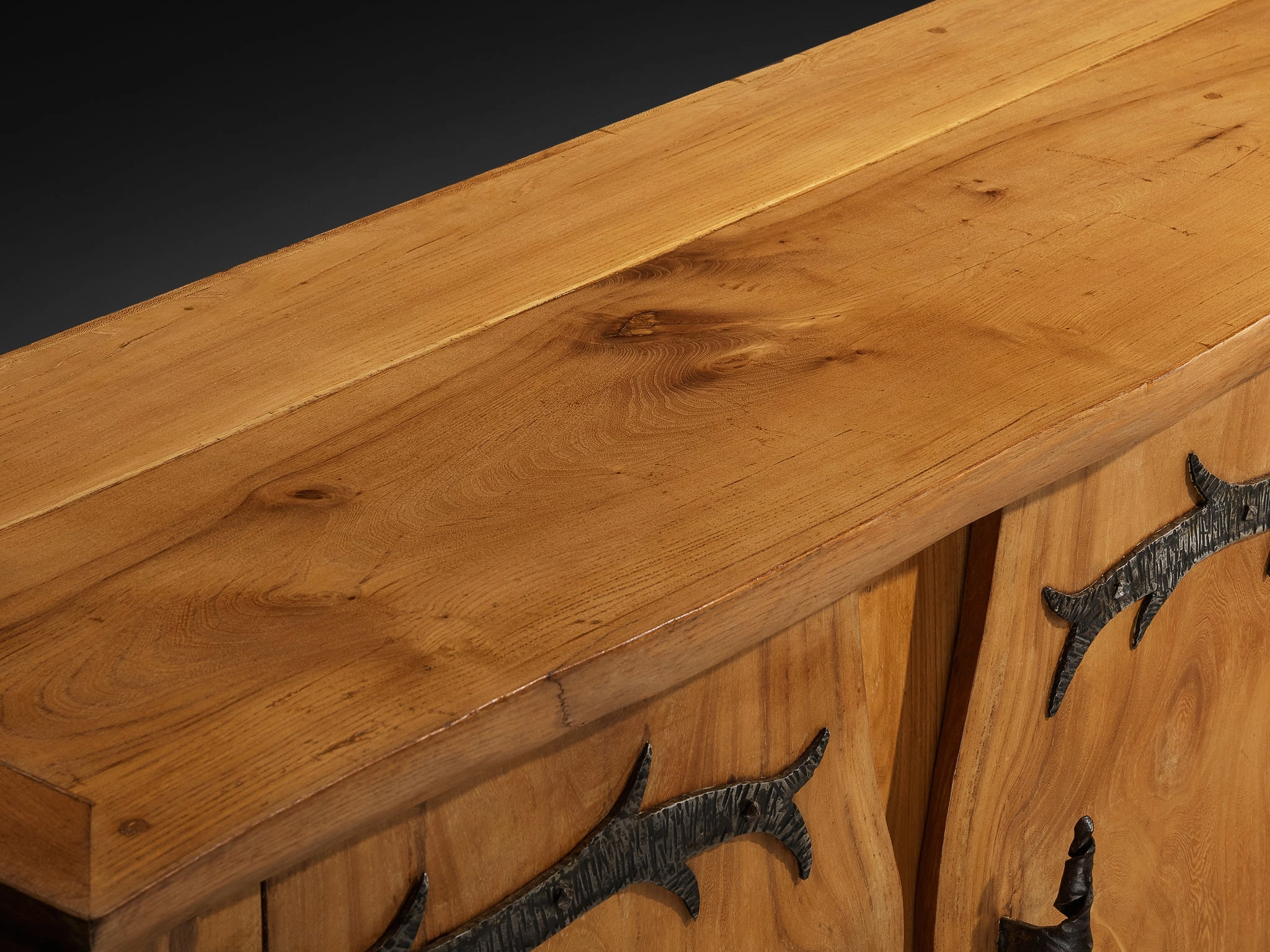 Charles Flandres Sideboard in Solid Elm and Wrought Iron