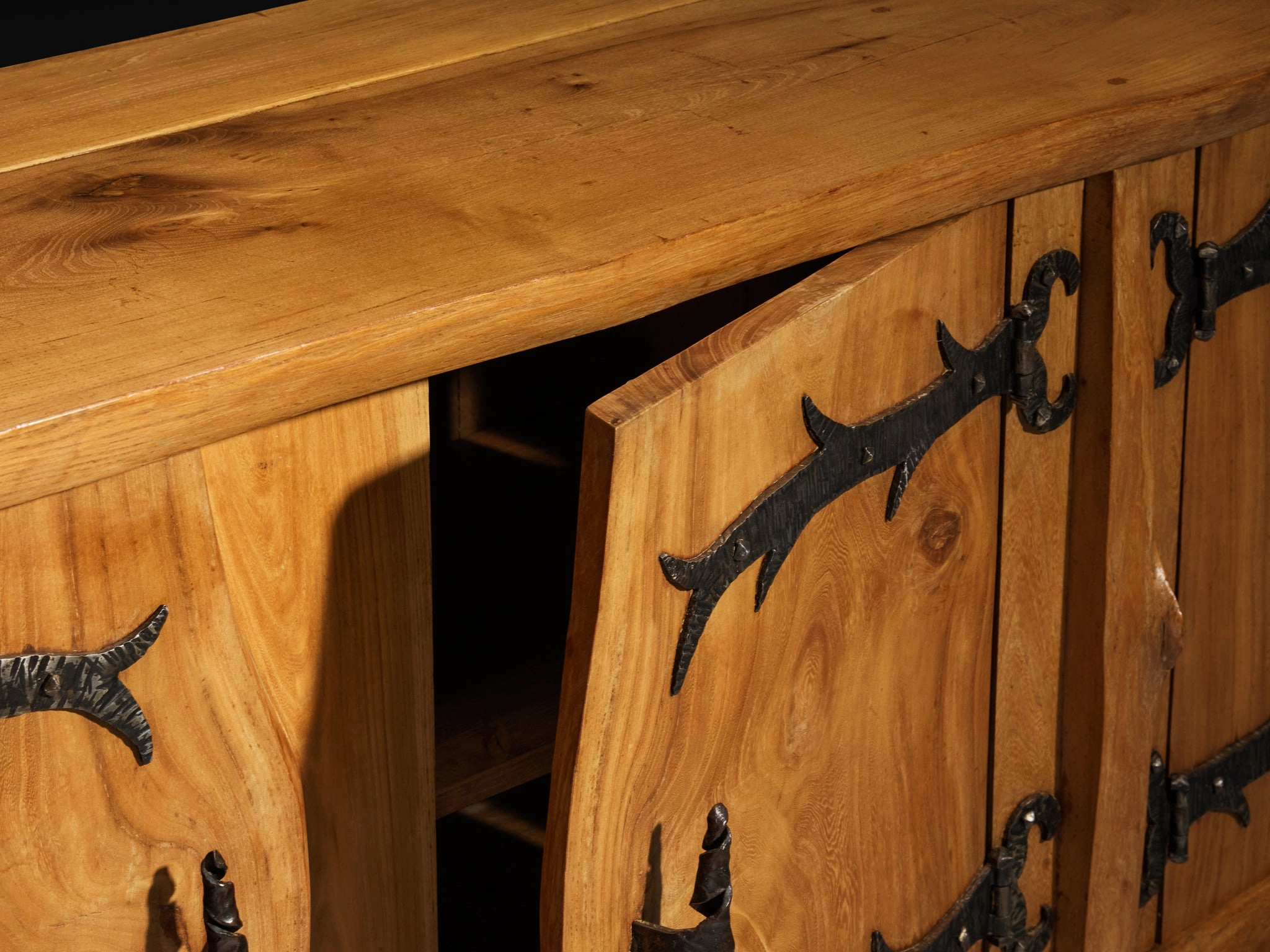 Charles Flandres Sideboard in Solid Elm and Wrought Iron