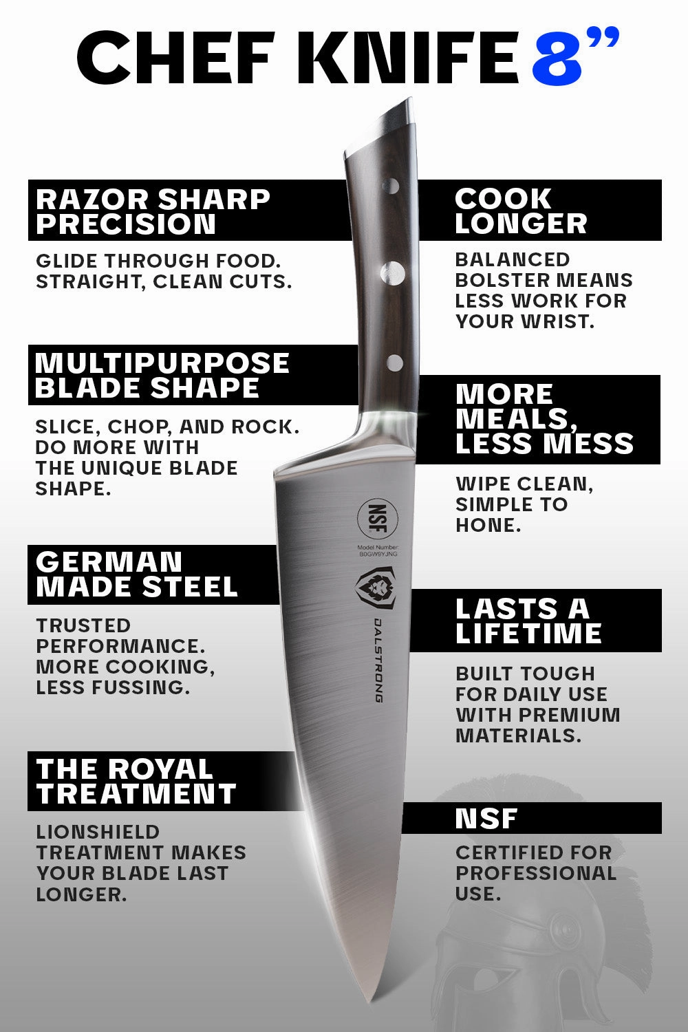 Chef Knife 8" | Faux Wood ABS Handle | Gladiator Series | NSF Certified | Dalstrong 