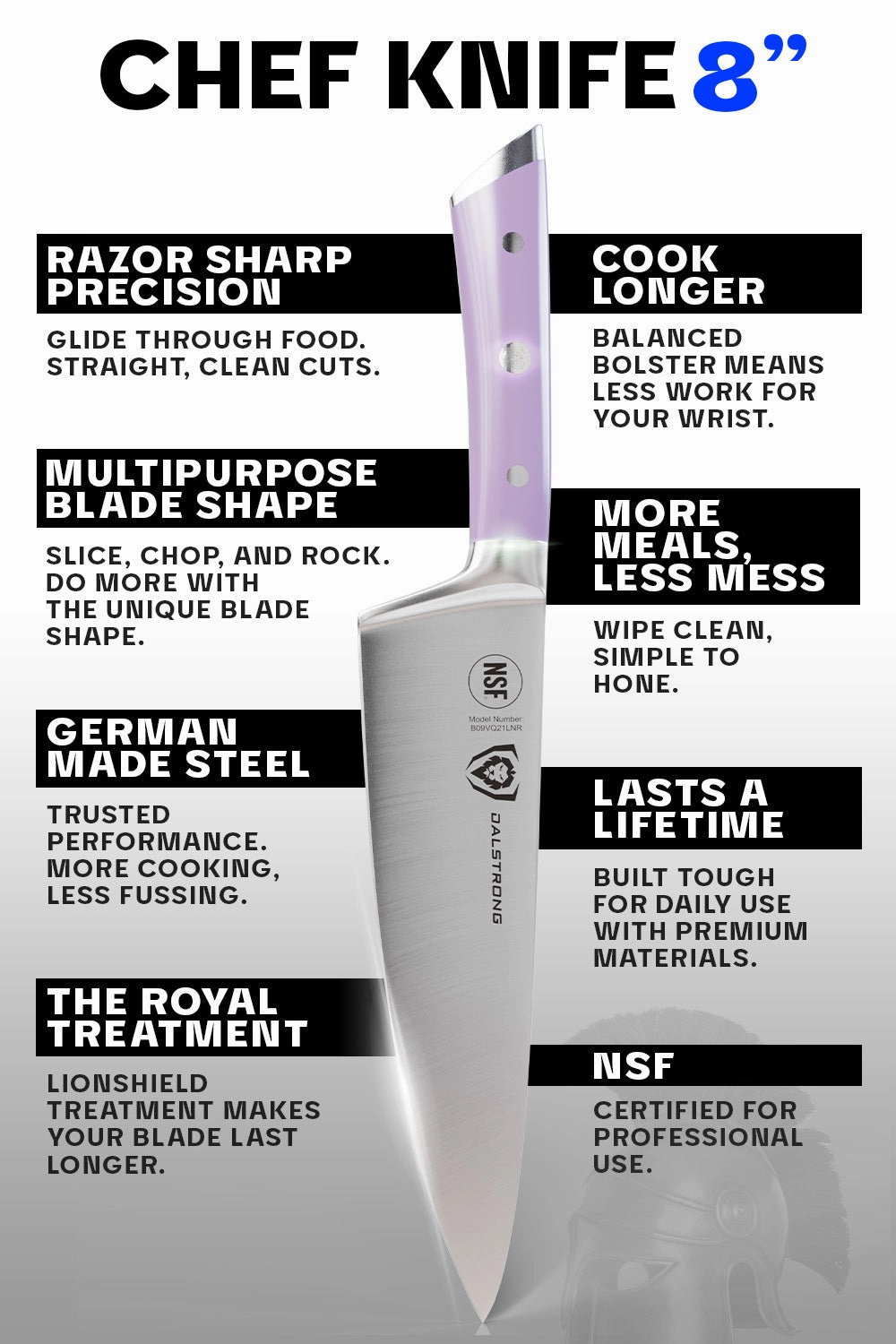Chef Knife 8" | Lilac Handle | Gladiator Series | NSF Certified | Dalstrong 
