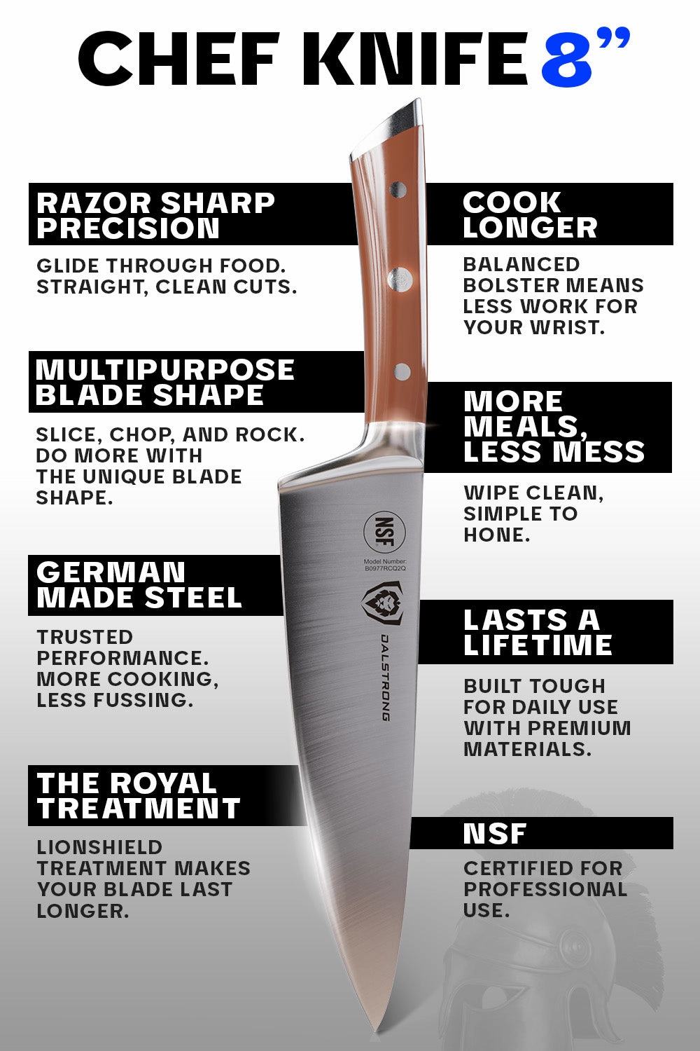 Chef Knife 8" | Orange ABS Handle | Gladiator Series | NSF Certified | Dalstrong 