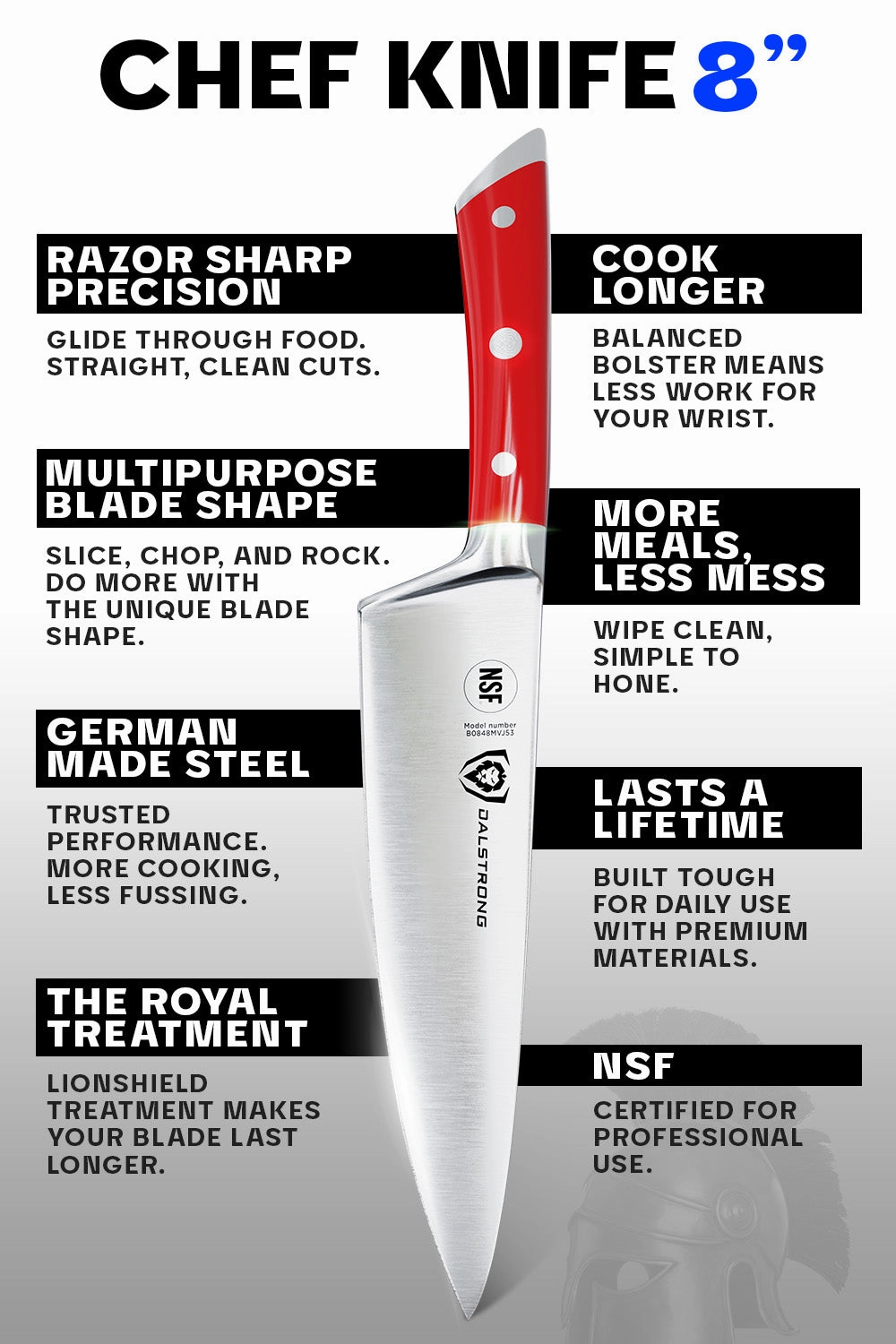 Chef's Knife 8" | Crimson Red Handle | Gladiator Series | NSF Certified | Dalstrong 
