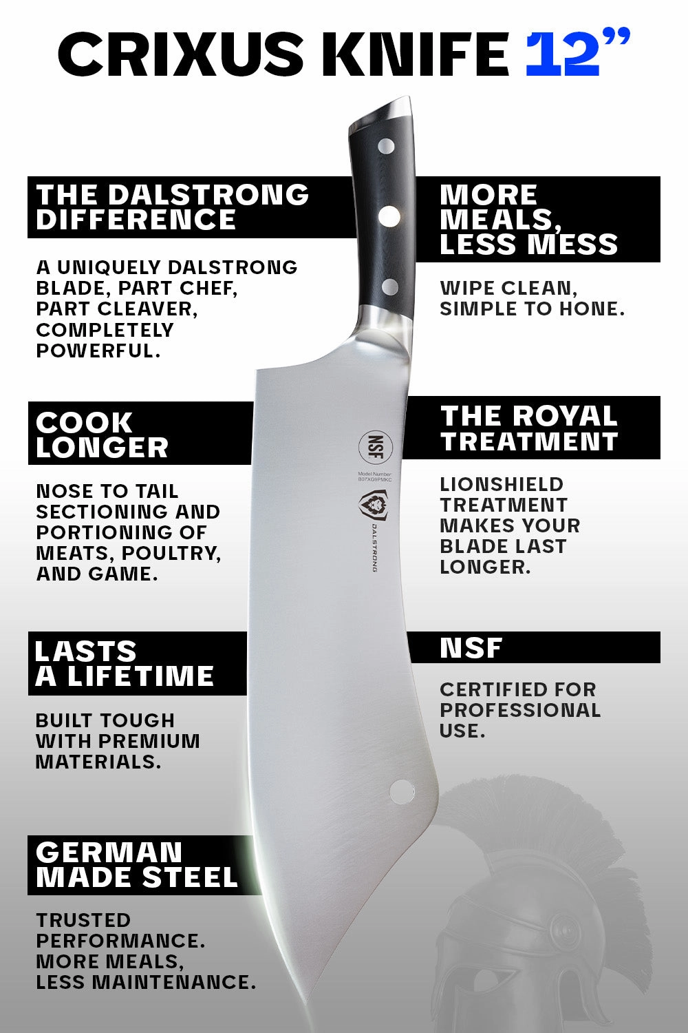 Chef's Knife & Cleaver Hybrid 12" | Crixus | Gladiator Series | NSF Certified | Dalstrong 