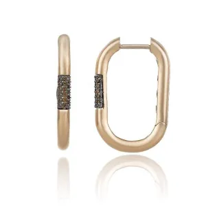 Chimento Jewellery Chimento Bamboo Pure 18ct Rose Gold 0.13ct Brown Diamond Rectangle Hoop Earrings