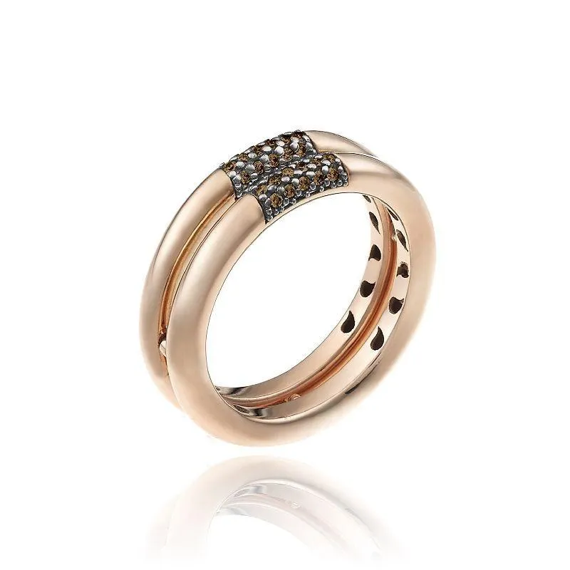 Chimento Jewellery Chimento Bamboo Pure 18ct Rose Gold 0.16ct Brown Diamond Duel Ring