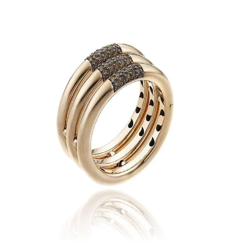 Chimento Jewellery Chimento Bamboo Pure 18ct Rose Gold 0.24ct Brown Diamond Triple Ring