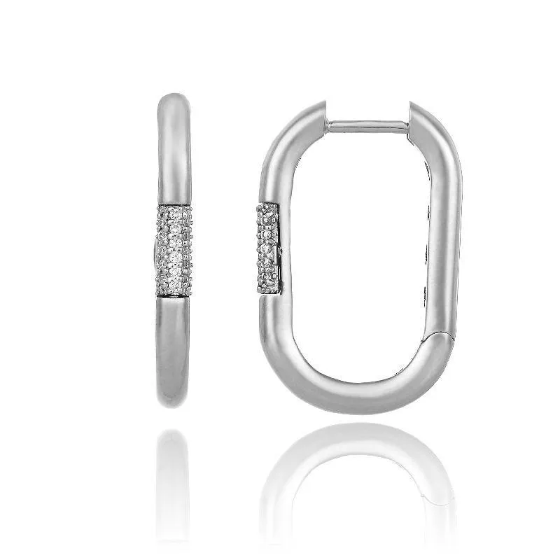 Chimento Jewellery Chimento Bamboo Pure 18ct White Gold 0.13ct Diamond Rectangle Hoop Earrings
