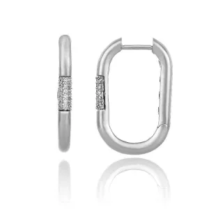 Chimento Jewellery Chimento Bamboo Pure 18ct White Gold 0.13ct Diamond Rectangle Hoop Earrings