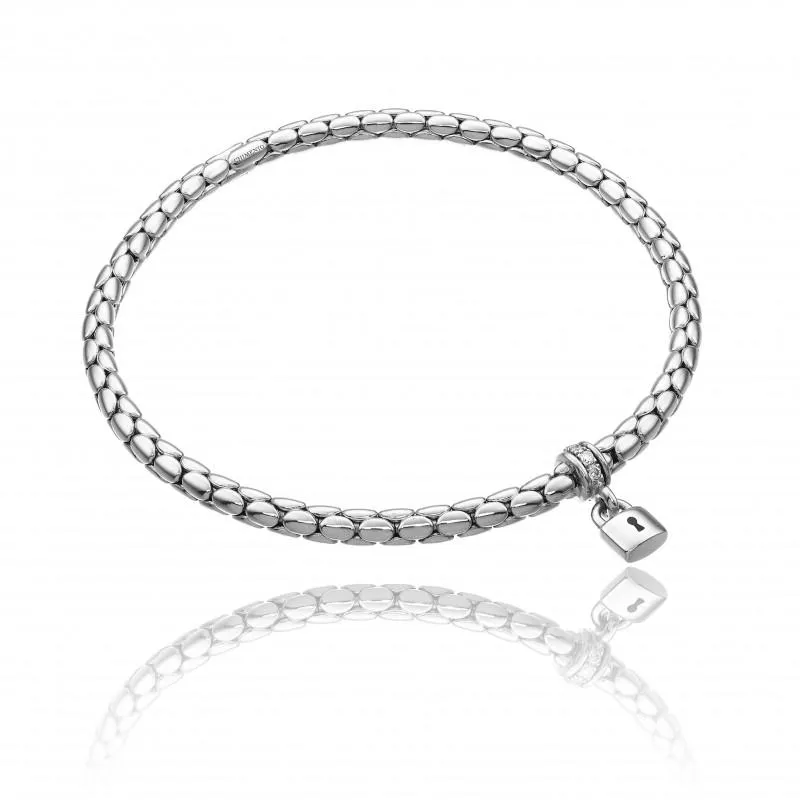 Chimento Jewellery Chimento Stretch Charm 18ct White Gold Diamond Lock Charm Bracelet