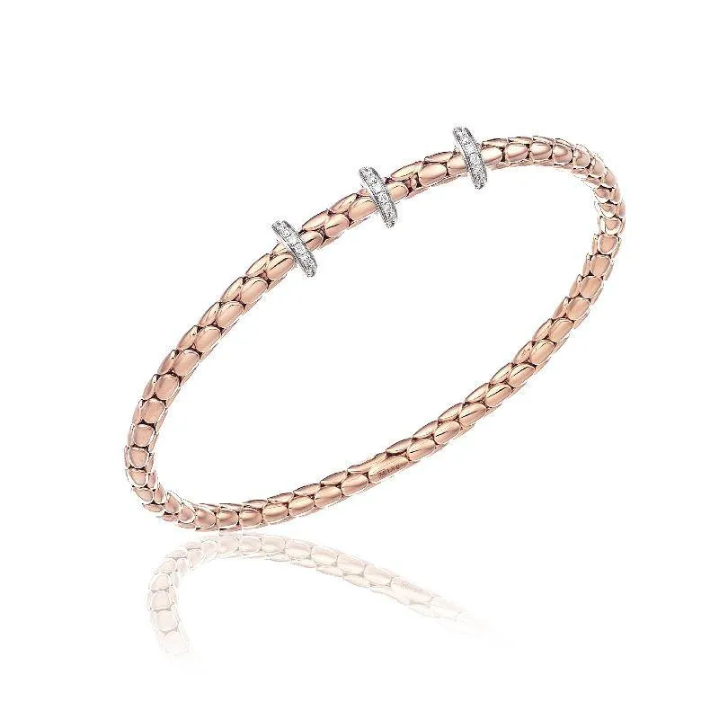 Chimento Jewellery Chimento Stretch Spring 18ct Rose Gold 0.31ct Diamond Triple Rondelle Bracelet