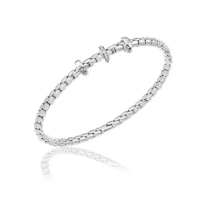 Chimento Jewellery Chimento Stretch Spring 18ct White Gold 0.10ct Diamond Triple Rondelle Bracelet