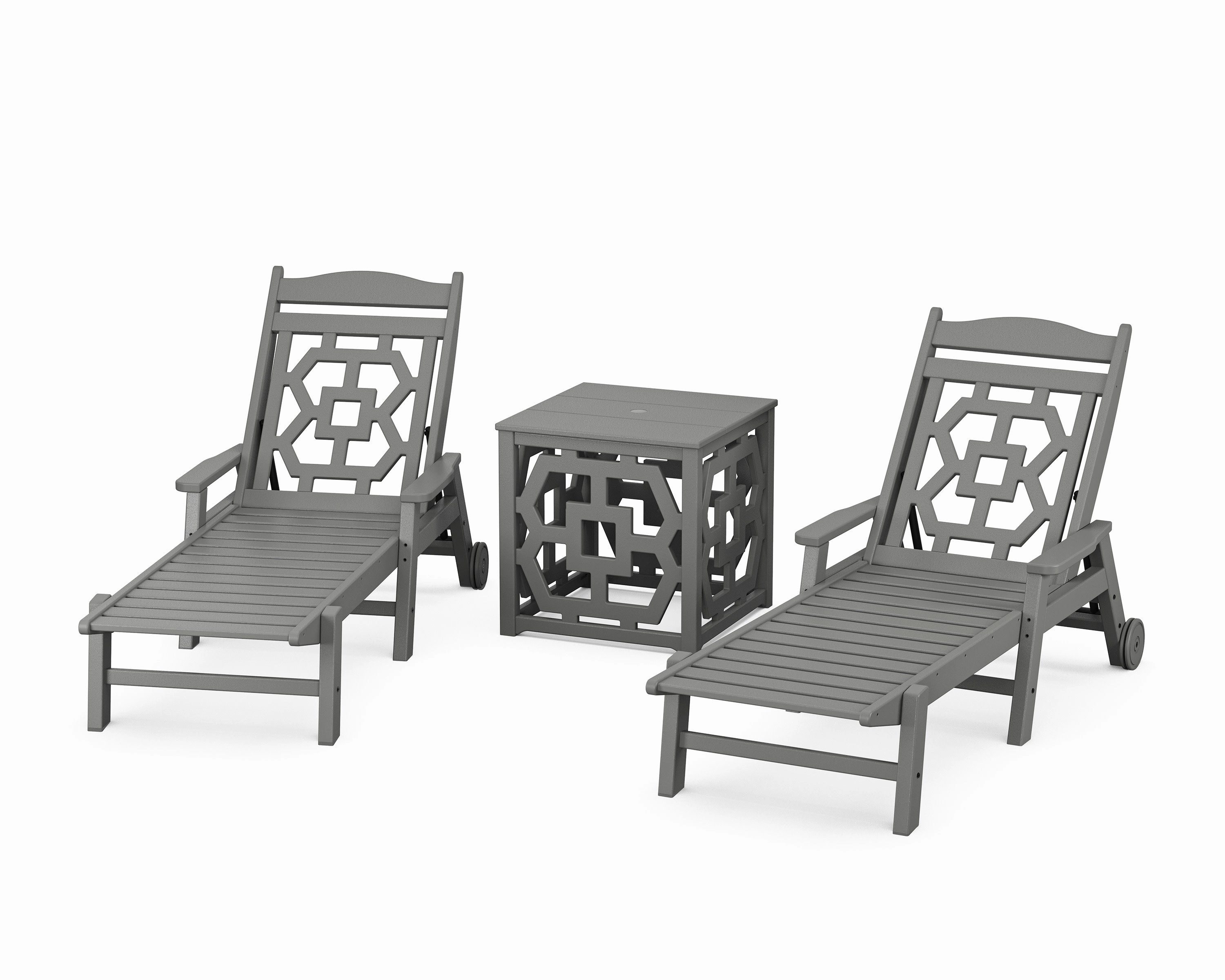 Chinoiserie 3-Piece Chaise Set with Umbrella Stand Accent Table chairs,dining chairs,home seating