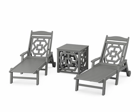 Chinoiserie 3-Piece Chaise Set with Umbrella Stand Accent Table chairs,dining chairs,home seating