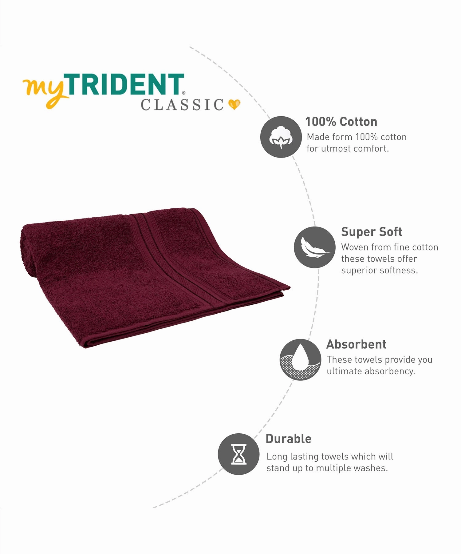 Classic 1Pc Bath Towel,525 Gsm, Durable,Super Soft , Fig Wine