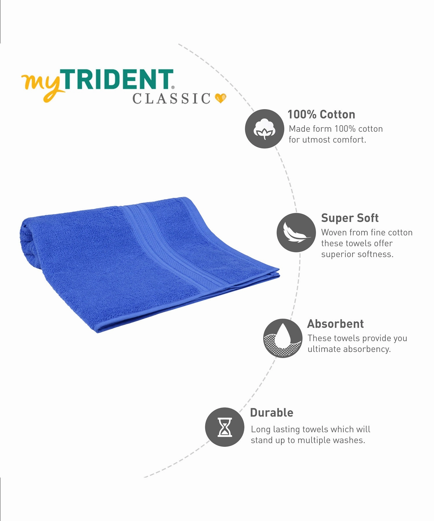 Classic 1Pc Bath Towel,525 Gsm, Durable,Super Soft , Palace Blue