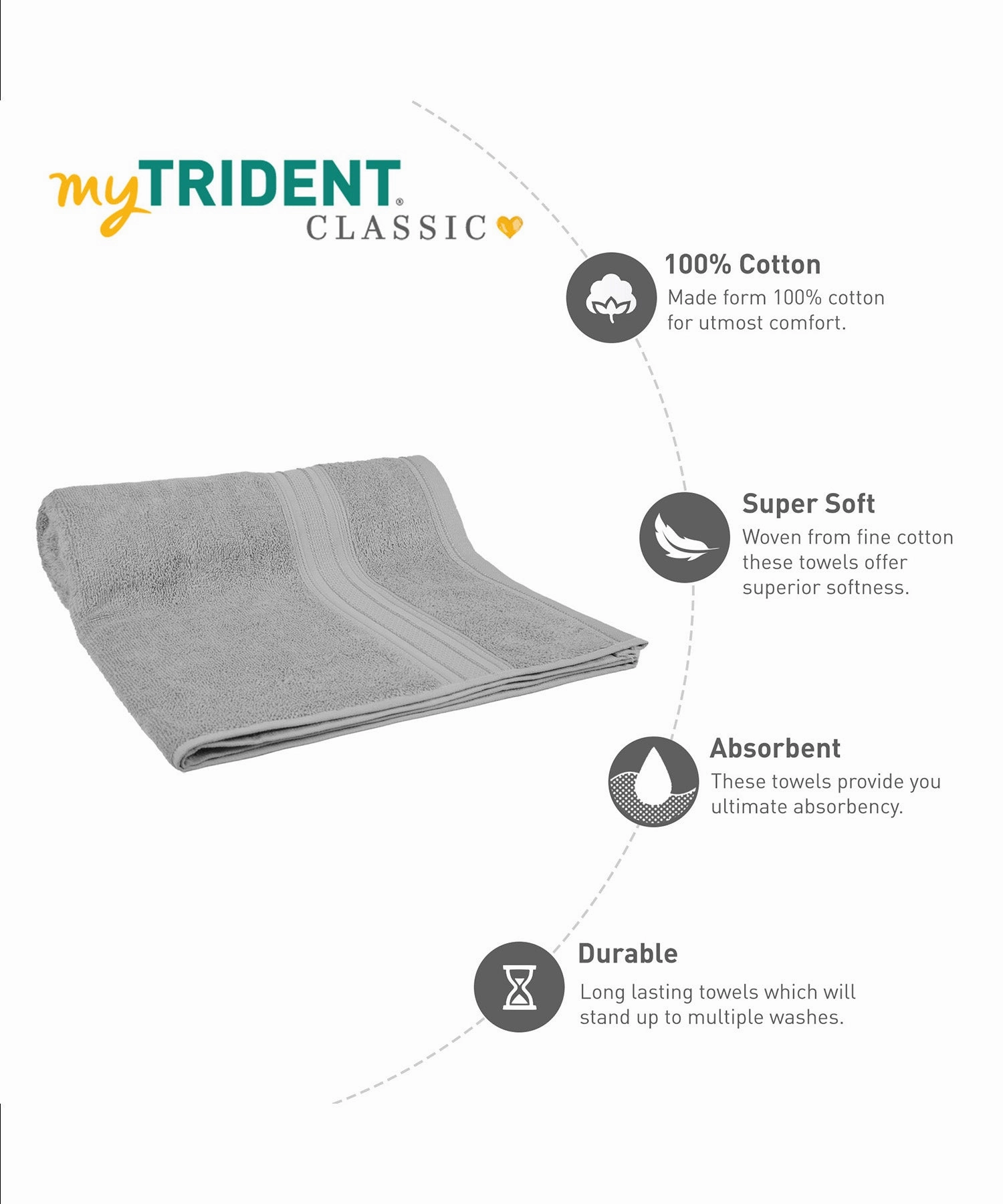 Classic 1Pc Bath Towel,525 Gsm, Durable,Super Soft , Real Steel