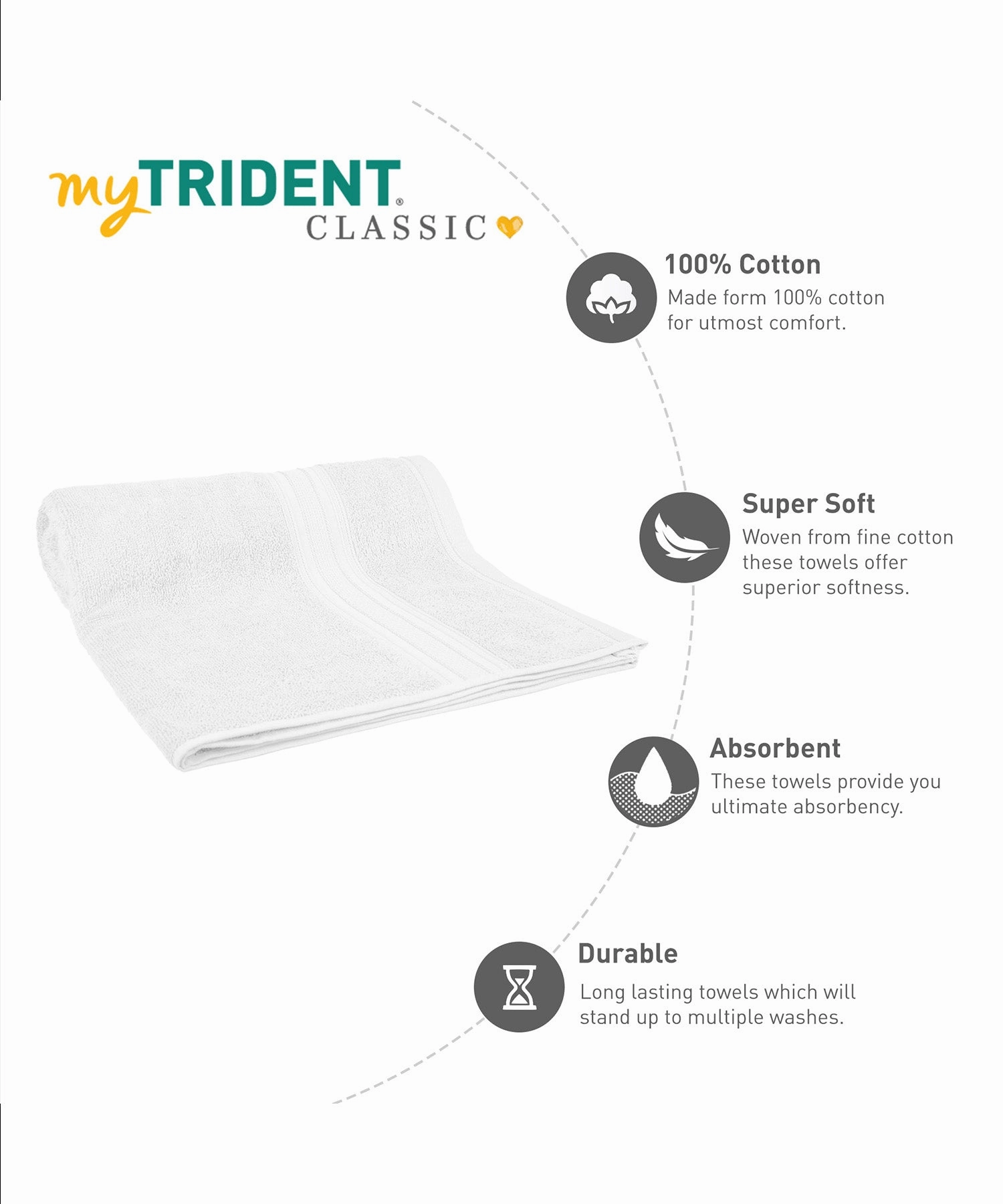 Classic 1Pc Large Bath Towel,525 Gsm, Durable,Super Soft , Dream White