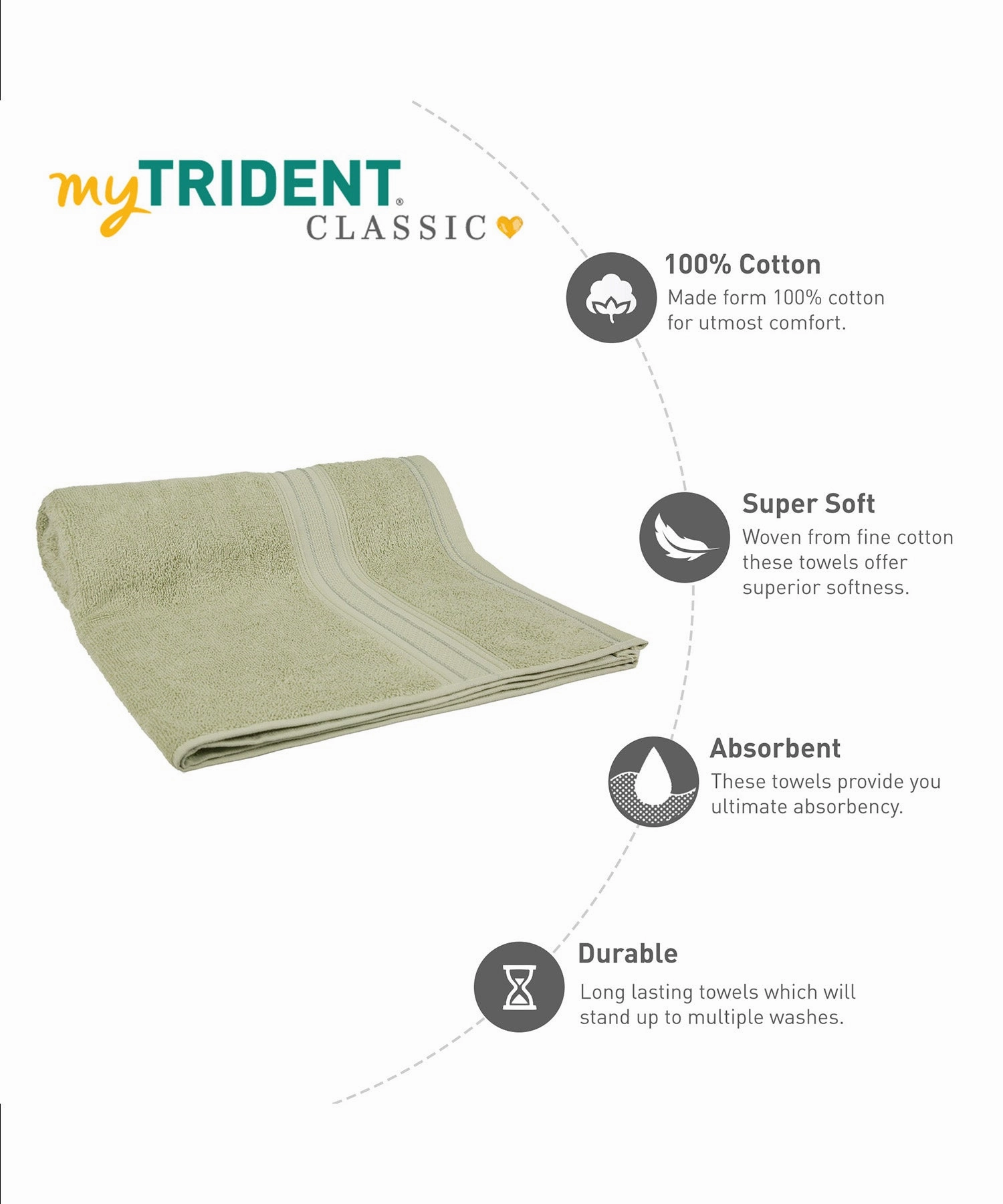 Classic 1Pc Large Bath Towel,525 Gsm, Durable,Super Soft , Nature Green