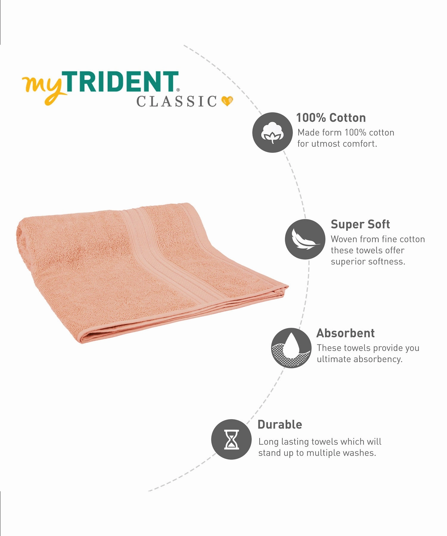 Classic 1Pc Large Bath Towel,525 Gsm, Durable,Super Soft , Tender Peach