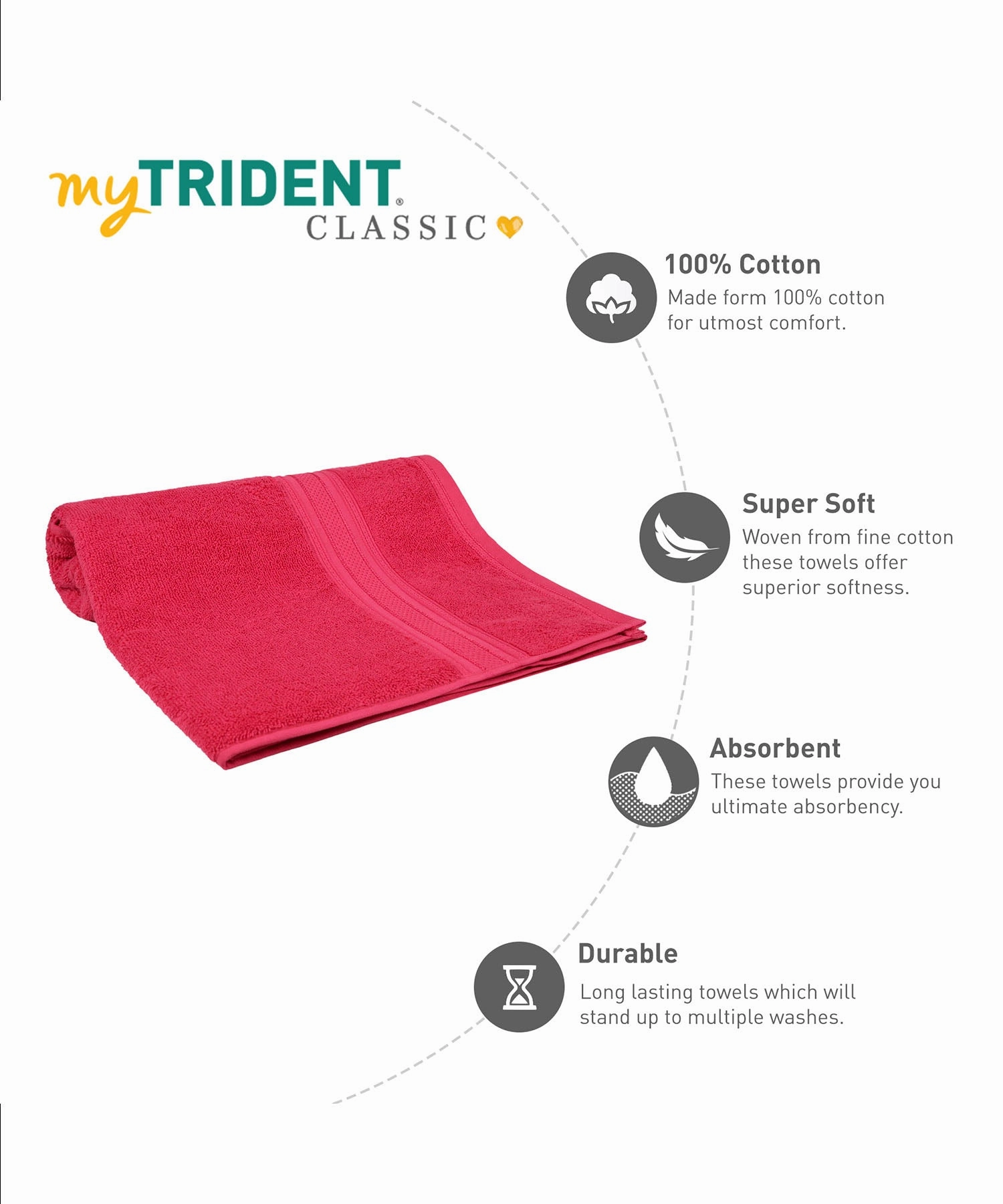 Classic 1Pc Large Bath Towel,525 Gsm, Durable,Super Soft , Virtual Pink