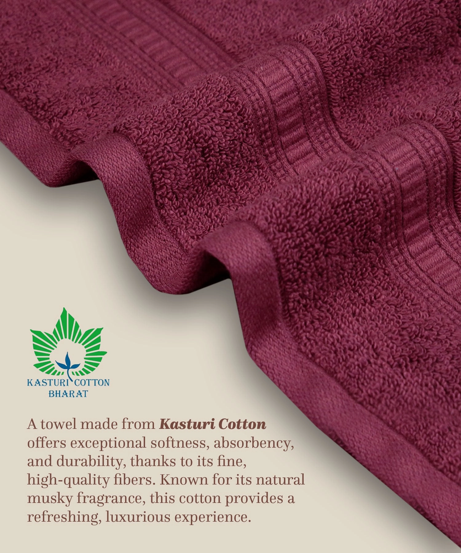 Classic Kasturi 4pc Towel Set, 100% cotton, 509 GSM, Fig wine