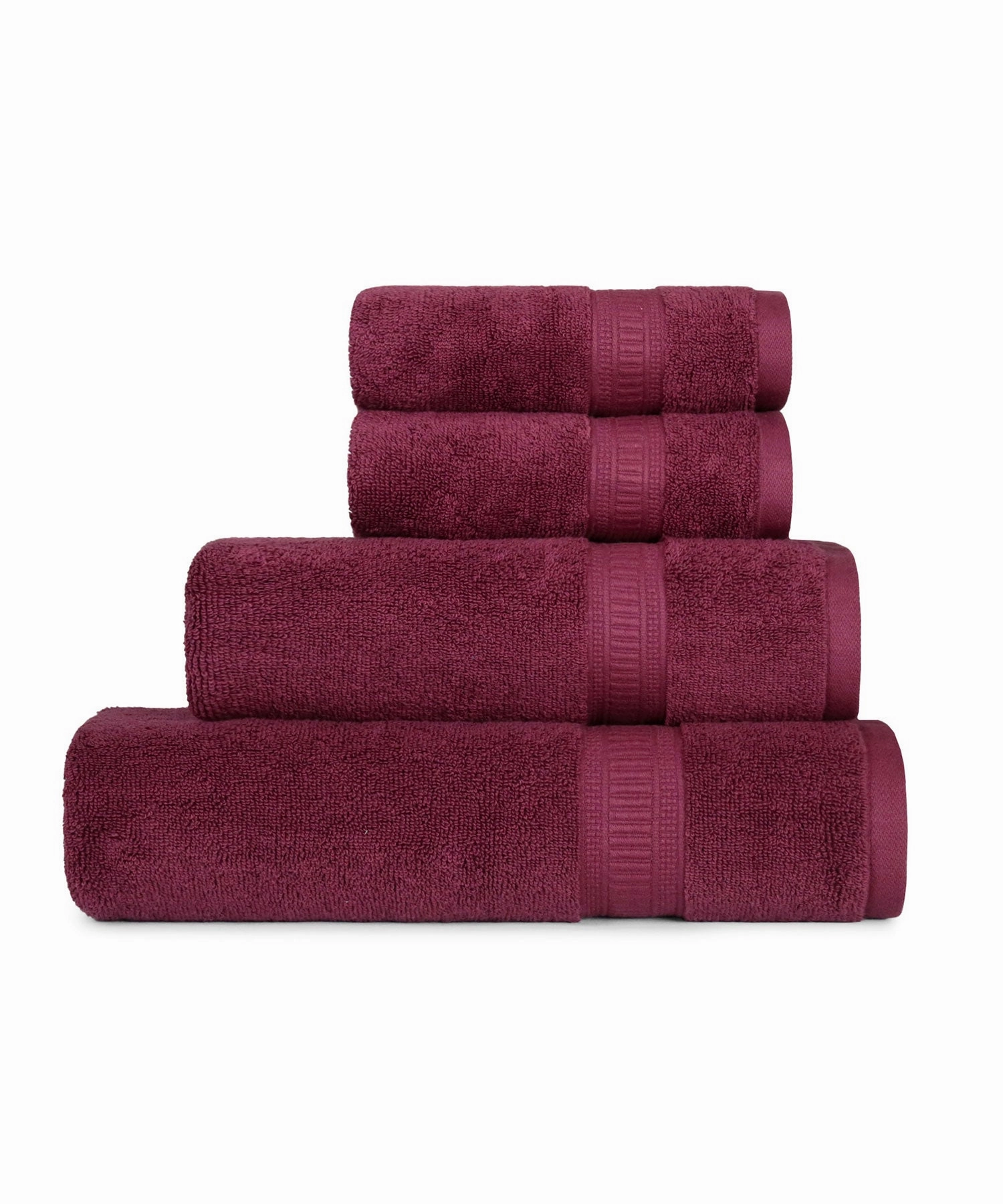 Classic Kasturi 4pc Towel Set, 100% cotton, 509 GSM, Fig wine