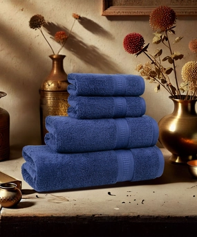 Classic Kasturi 4pc Towel Set, 100% cotton, 509 GSM, Medieval Blue bath towels,soft towels,bathroom textiles