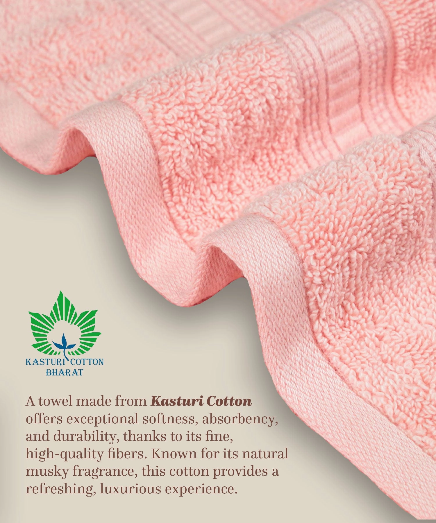 Classic Kasturi 4pc Towel Set, 100% cotton, 509 GSM, Tender Peach
