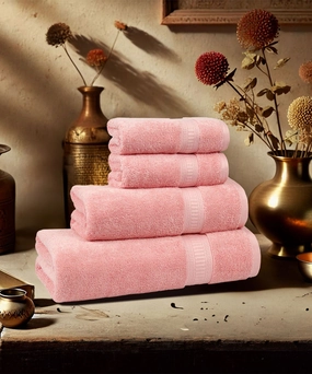 Classic Kasturi 4pc Towel Set, 100% cotton, 509 GSM, Tender Peach bath towels,soft towels,bathroom textiles