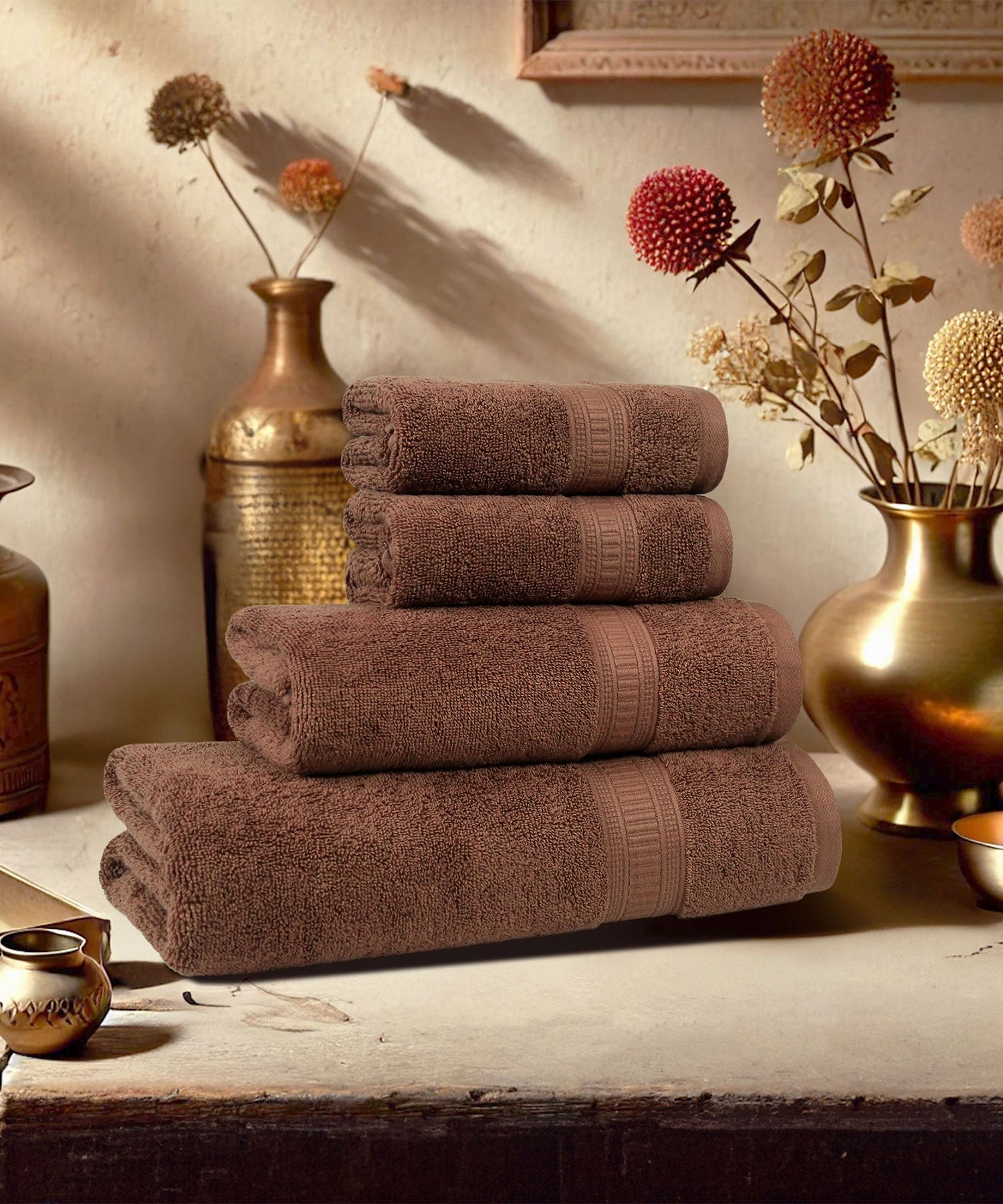 Classic Kasturi 4pc Towel Set, 100% cotton, 509 GSM, Willow wood