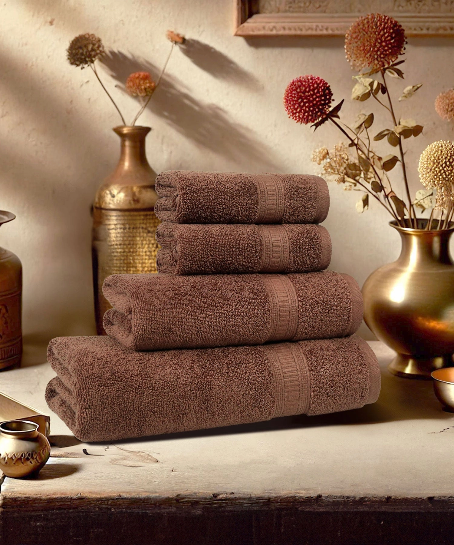 Classic Kasturi 4pc Towel Set, 100% cotton, 509 GSM, Willow wood bath towels,soft towels,bathroom textiles