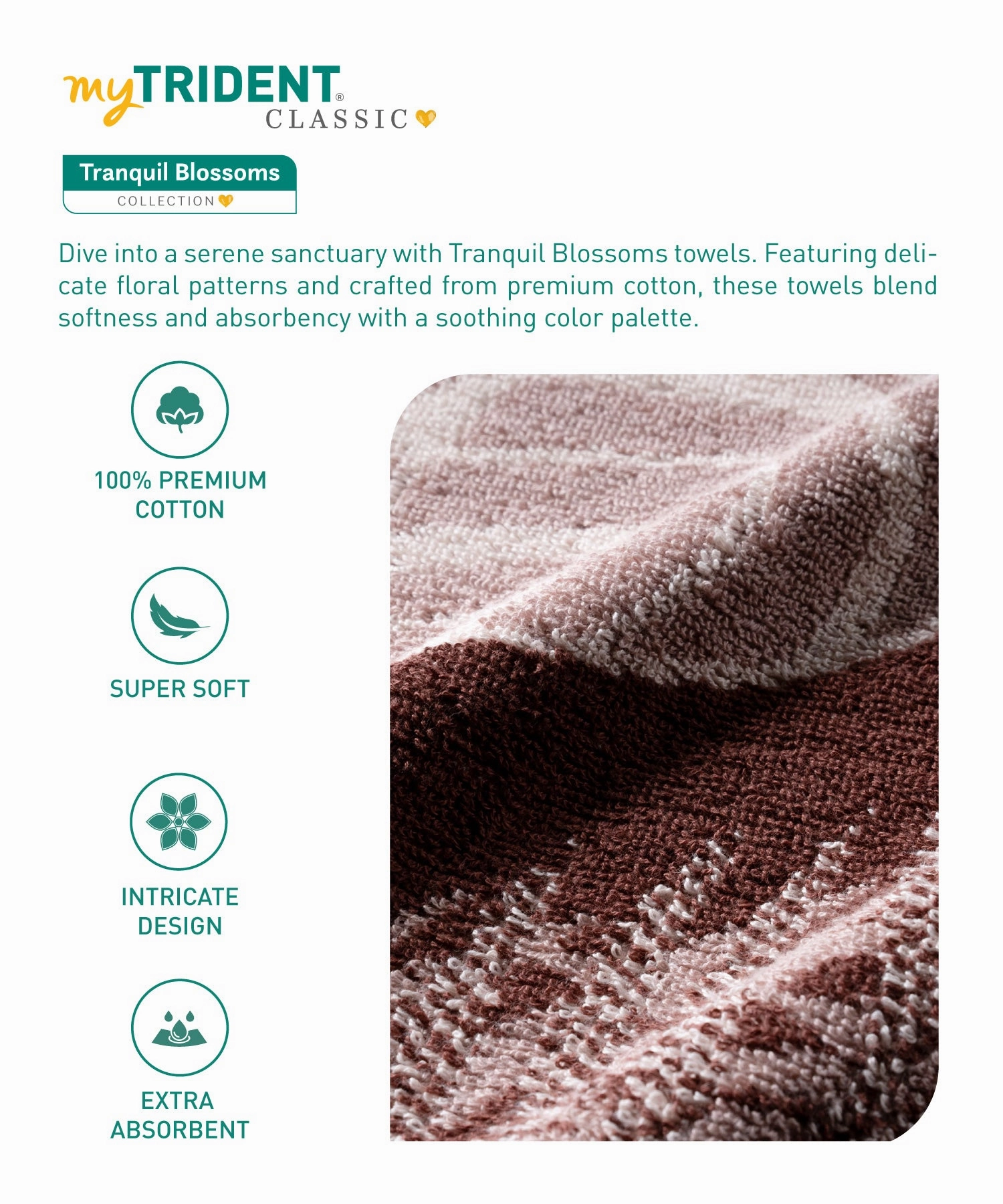 Classic Tranquil Blossoms Bath Towel, 550 GSM, 100% Cotton, Amore