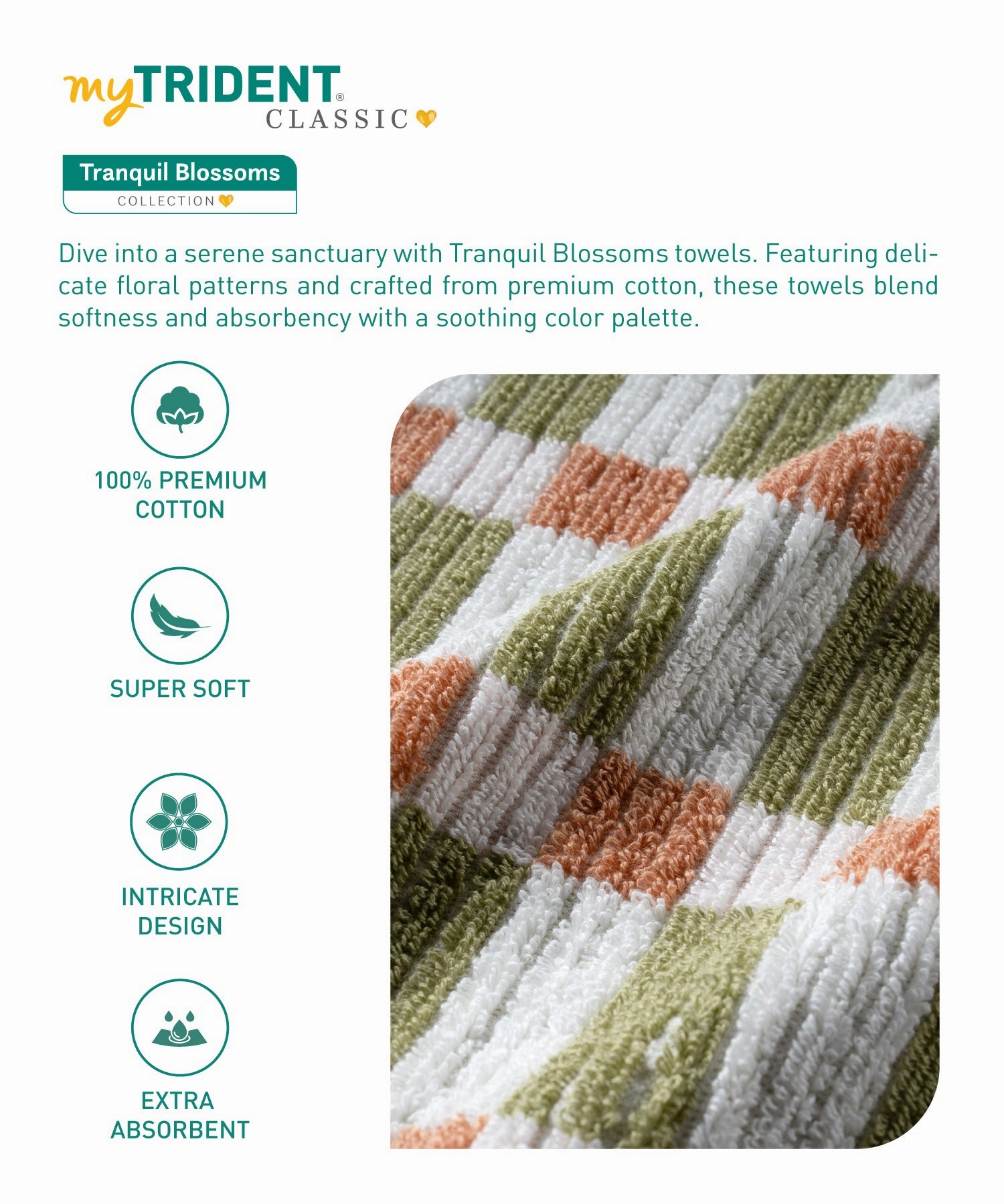 Classic Tranquil Blossoms Bath Towel, 550 GSM, 100% Cotton, Cerena