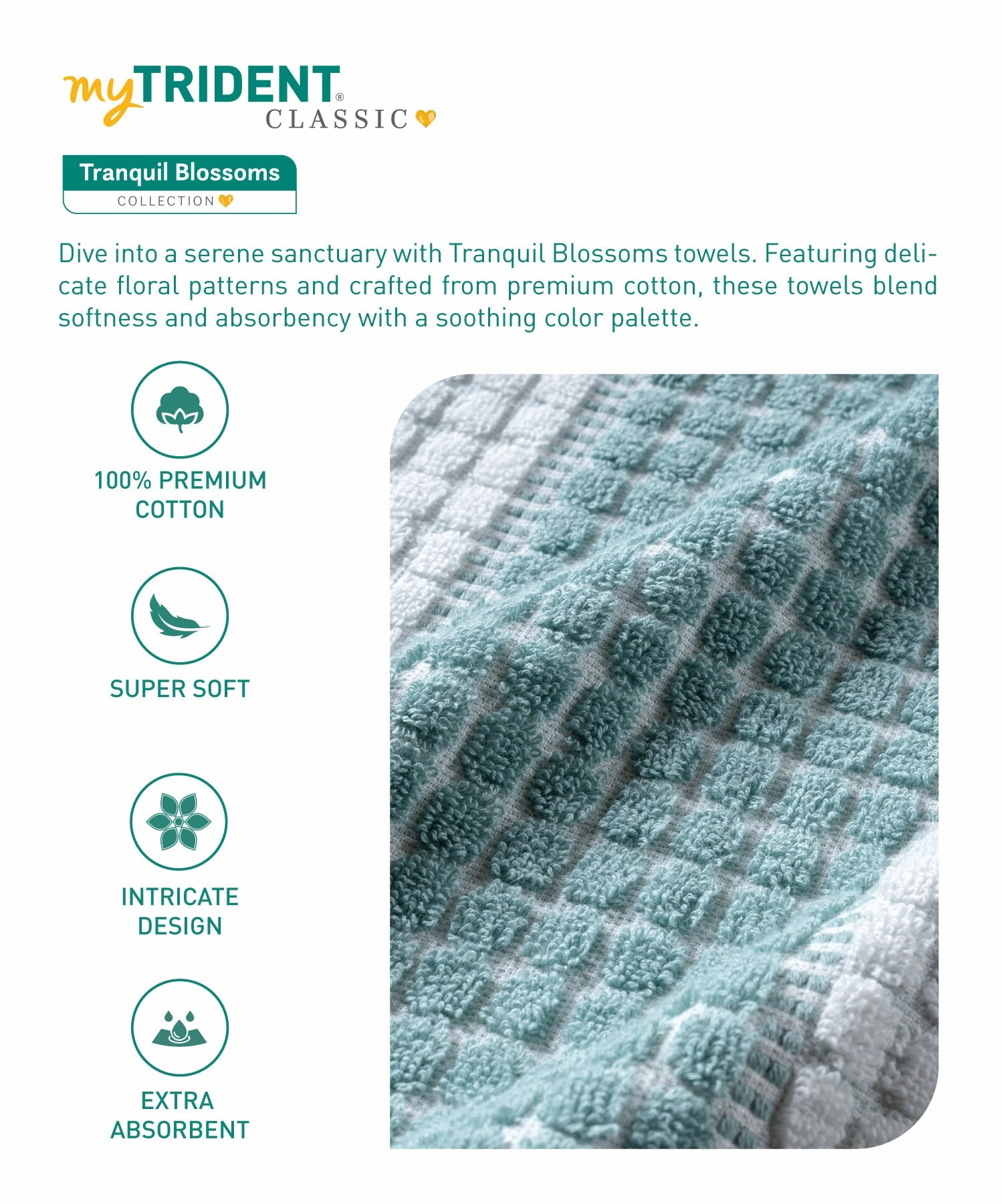 Classic Tranquil Blossoms Bath Towel, 550 GSM, 100% Cotton, Cyntia
