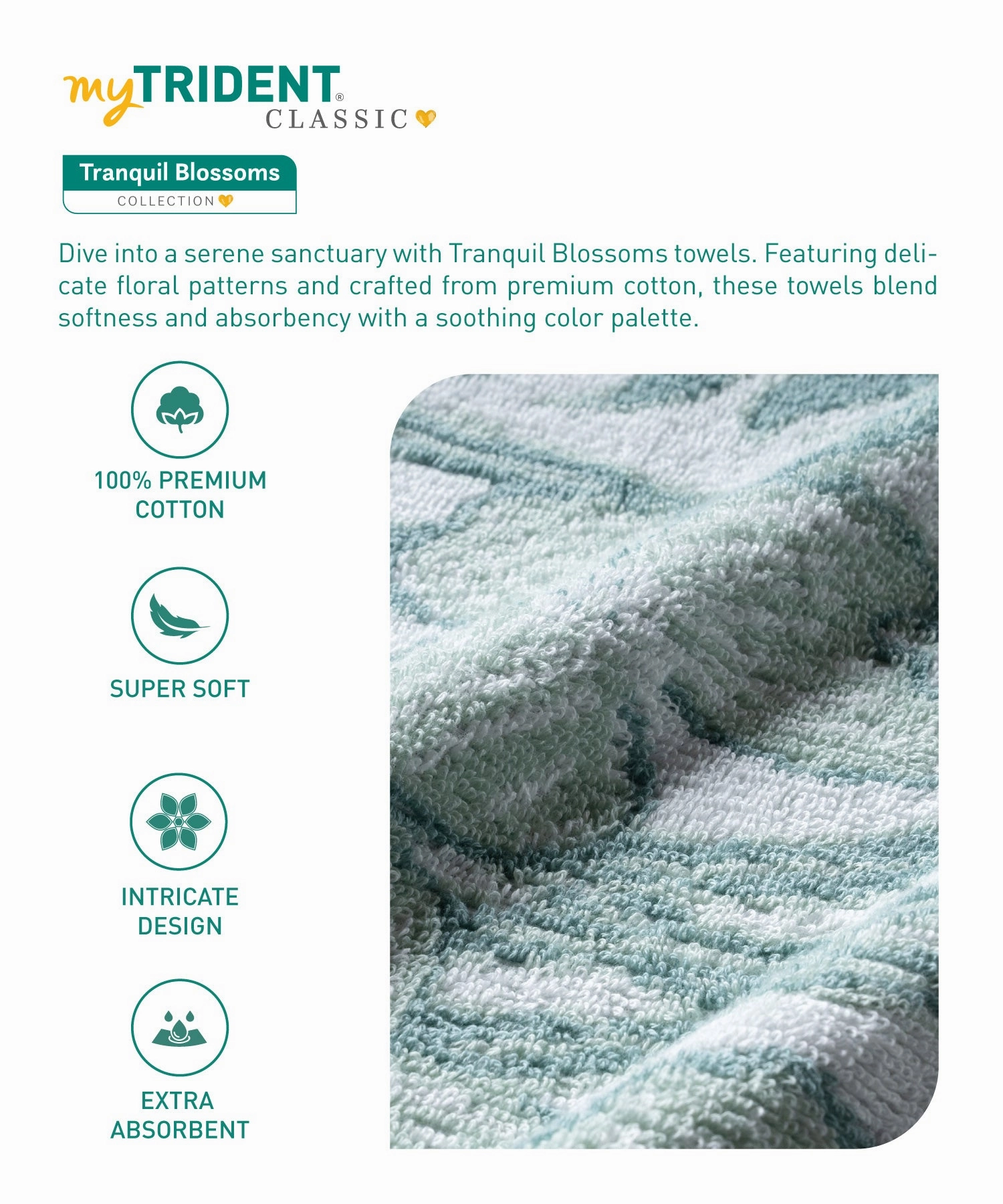 Classic Tranquil Blossoms Bath Towel, 550 GSM, 100% Cotton, Hazel