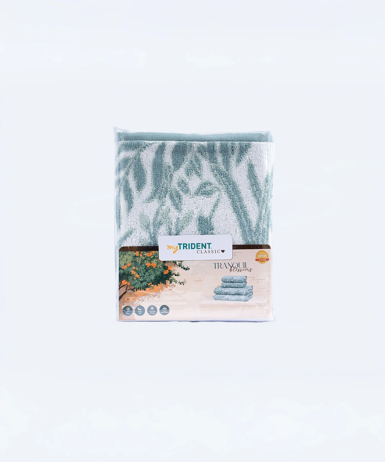 Classic Tranquil Blossoms Bath Towel, 550 GSM, 100% Cotton, Hazel