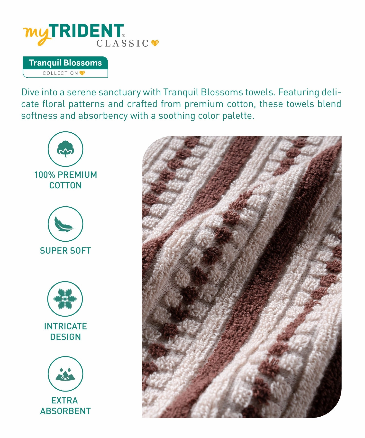 Classic Tranquil Blossoms Bath Towel, 550 GSM, 100% Cotton, Laney