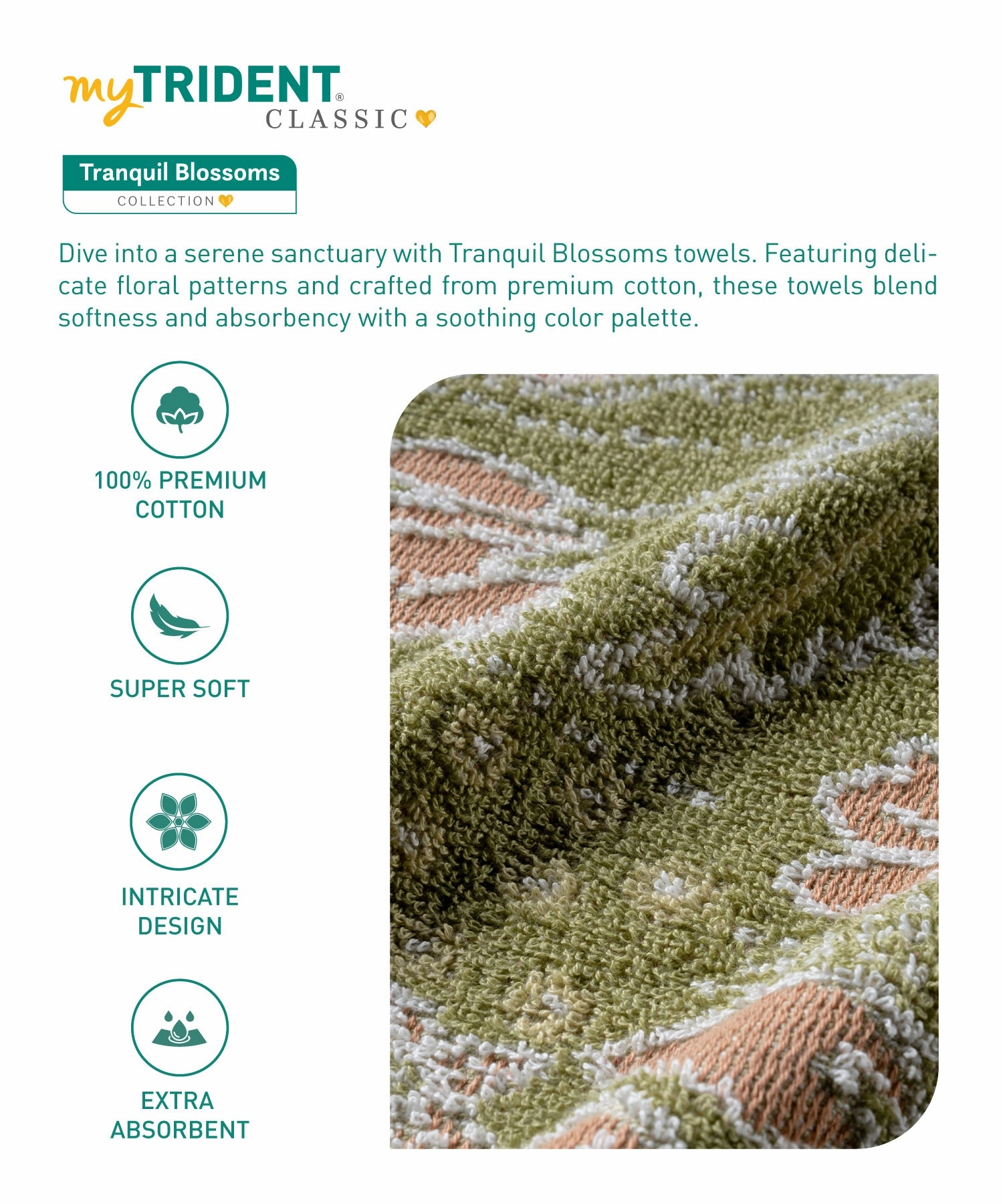 Classic Tranquil Blossoms Bath Towel, 550 GSM, 100% Cotton, Susan