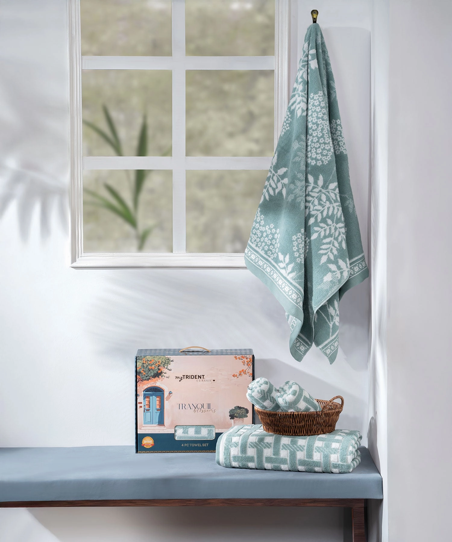 Classic Tranquil Blossoms Towel Set, 550 GSM, 100% Cotton, Harper
