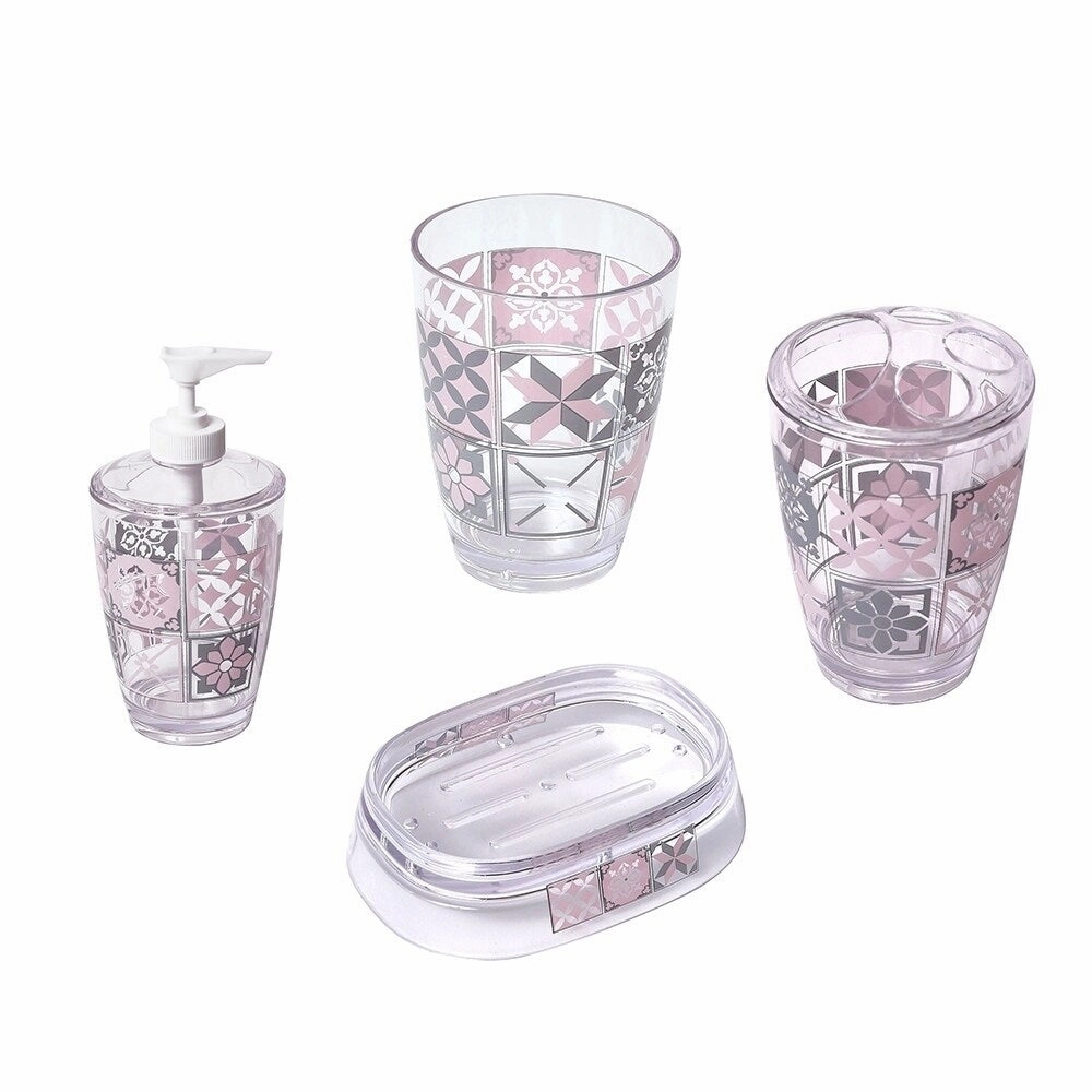 Clear Acrylic Printed Toothbrush and Toothpaste Holder Bastide - Pink, Grey - 2.95 L x 2.95 W x 4.52 H