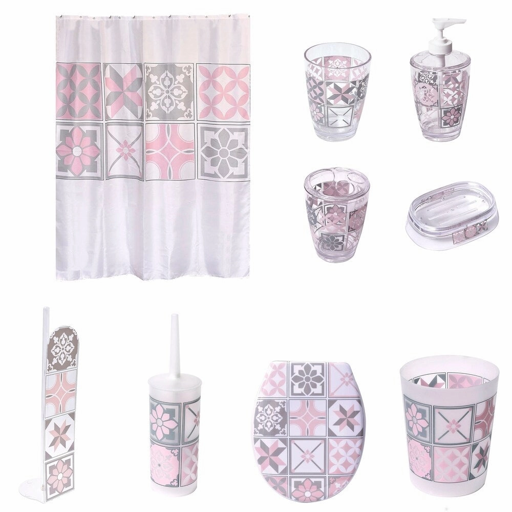 Clear Acrylic Printed Toothbrush and Toothpaste Holder Bastide - Pink, Grey - 2.95 L x 2.95 W x 4.52 H