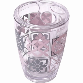 Clear Acrylic Printed Toothbrush and Toothpaste Holder Bastide - Pink, Grey - 2.95 L x 2.95 W x 4.52 H toothbrush holder,bathroom cup,bathroom organizer