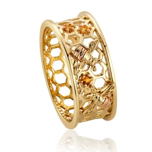 Clogau Jewellery Clogau Honey Bee 9ct Yellow Gold Honeycomb Ring D