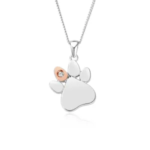 Clogau Jewellery Clogau Paw Prints On My Heart Sterling Silver April Birthstone CZ Necklace