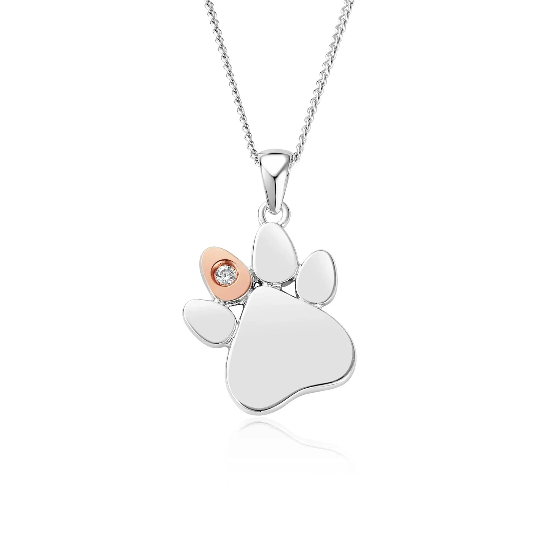 Clogau Jewellery Clogau Paw Prints On My Heart Sterling Silver April Birthstone CZ Necklace