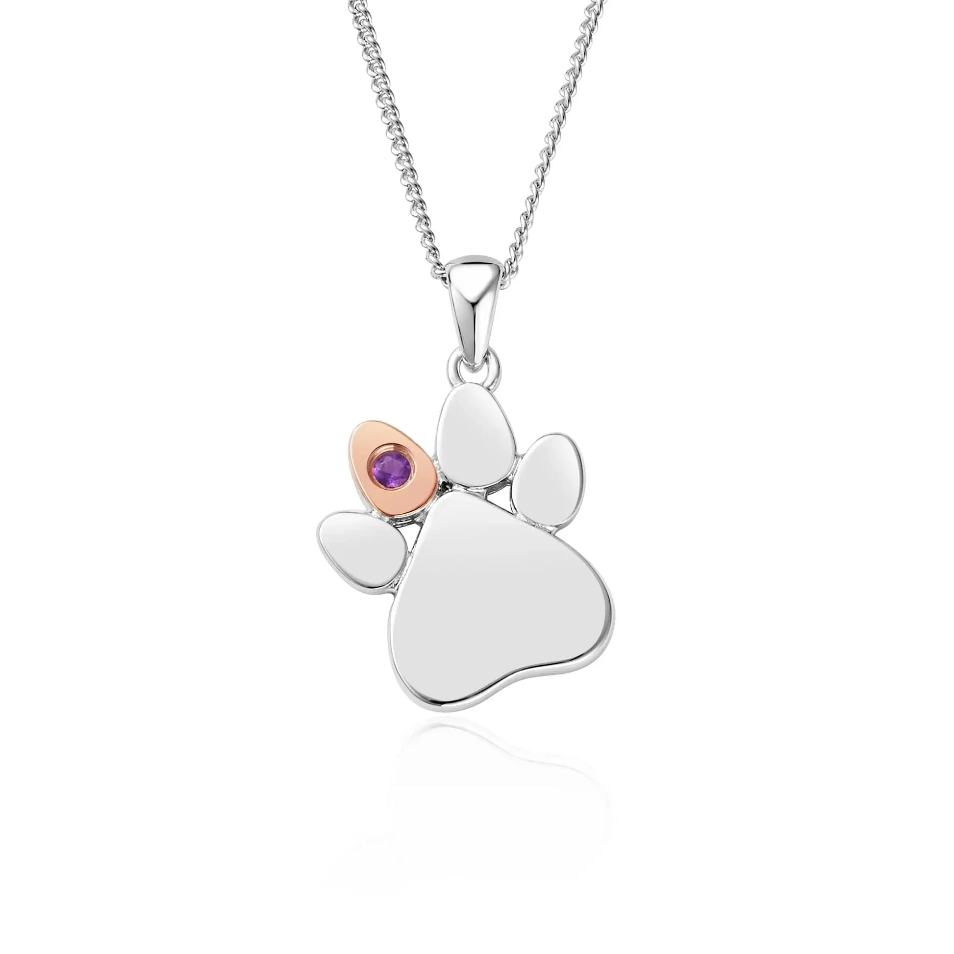 Clogau Jewellery Clogau Paw Prints On My Heart Sterling Silver February Birthstone Amethyst Necklace