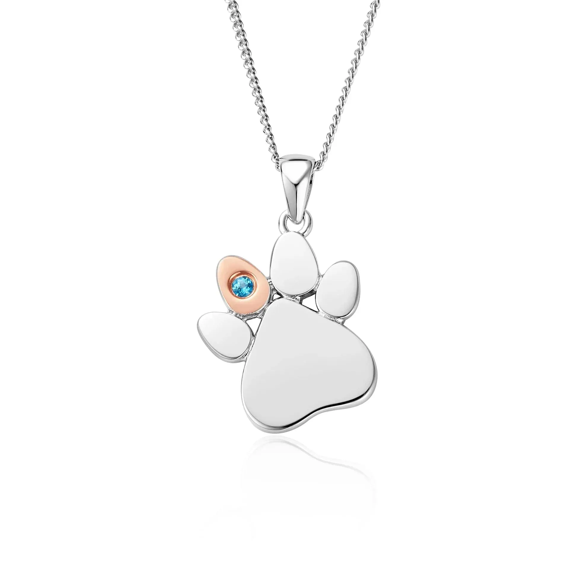 Clogau Jewellery Clogau Paw Prints On My Heart Sterling Silver January Birthstone Topaz Necklace