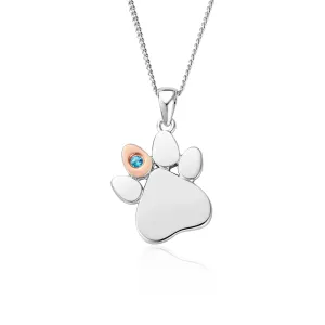 Clogau Jewellery Clogau Paw Prints On My Heart Sterling Silver January Birthstone Topaz Necklace