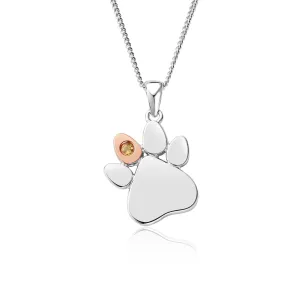 Clogau Jewellery Clogau Paw Prints On My Heart Sterling Silver November Birthstone Citrine Necklace